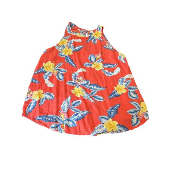 Old Navy Tank Top Small Hawaiian Floral Leaves Keyhole Summer Beach Lake House - Picture 3 of 8